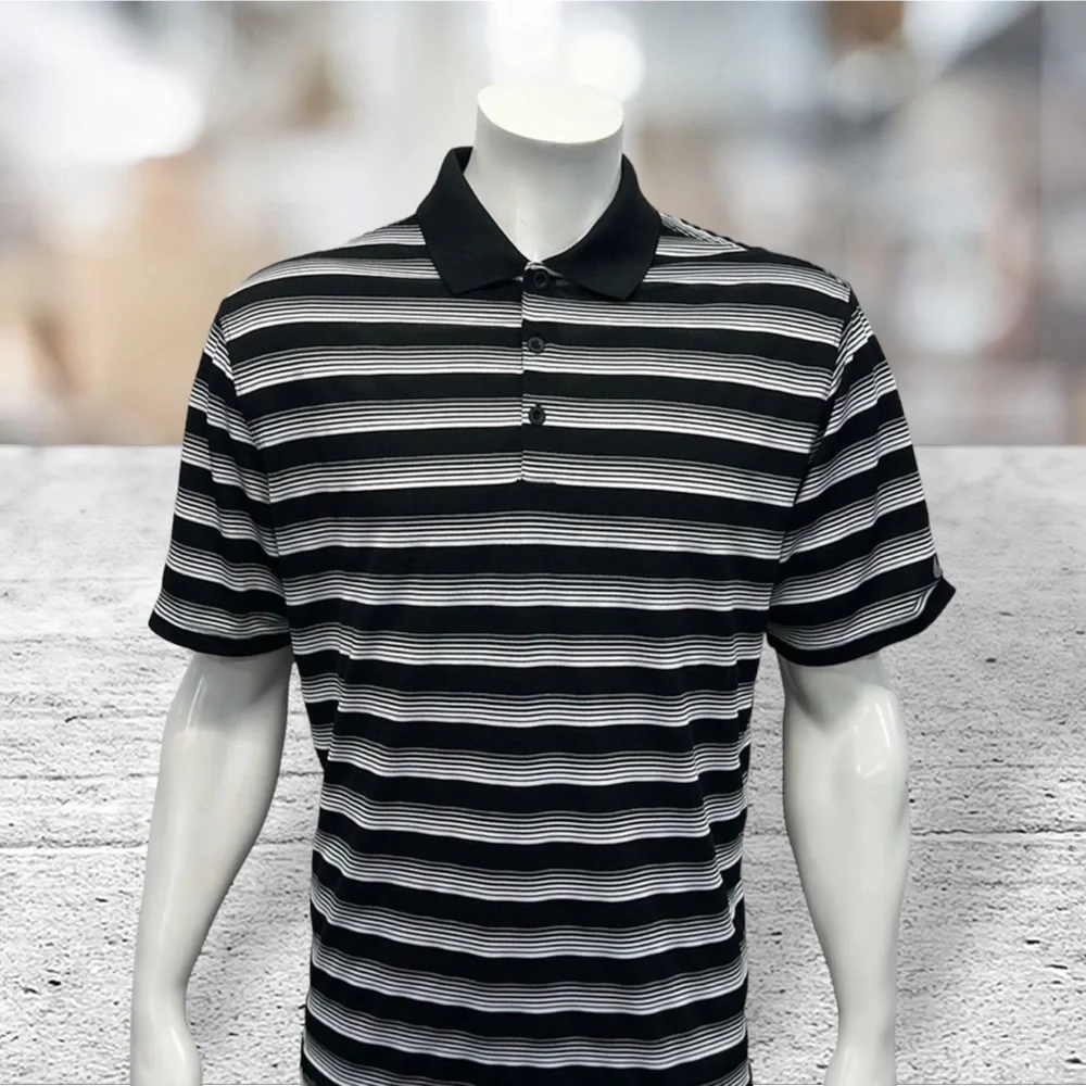 Nike Golf Dri Fit Tour Performance Black White Stripe Men's Polo Shirt Large